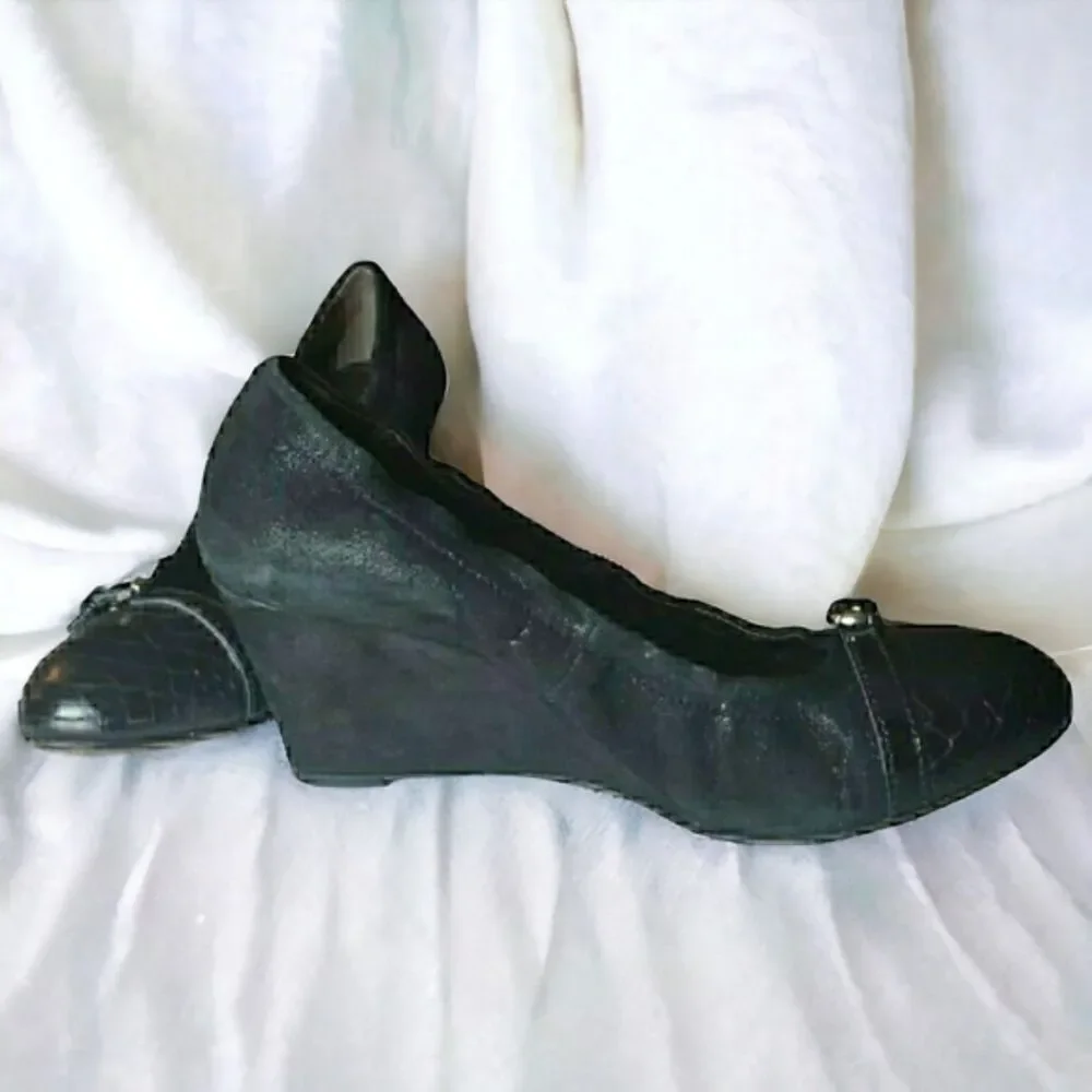 AGL Balletcore Whimsigoth Black Glitter Cap Toe Ballet Wedge